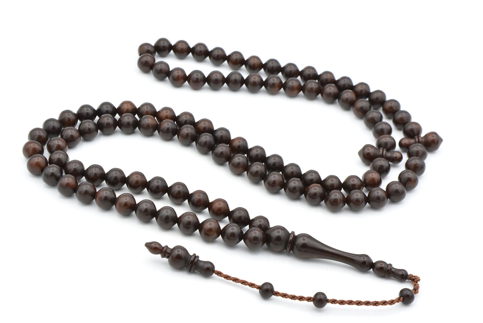 Sistemli Sığırcık Kesim 99 luk Koyu Kahverengi Toz Kehribar Tesbih