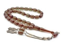 Şeffaf Delim Kapsül Kesim İri Boy Mavi Ateş Kehribar Tesbih