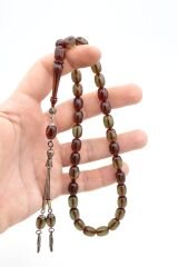 Şeffaf Delim Kapsül Kesim İri Boy Mavi Ateş Kehribar Tesbih