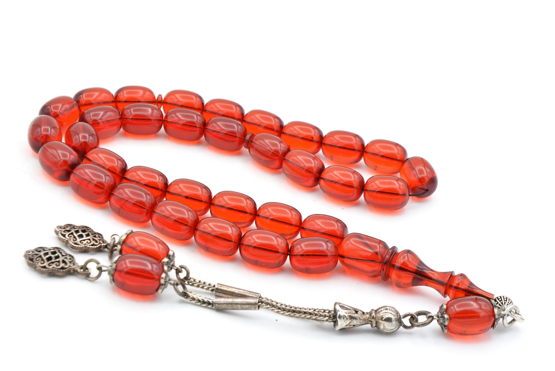 Şeffaf Delim Kapsül Kesim İri Boy Turuncu Ateş Kehribar Tesbih