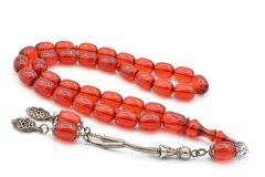 Şeffaf Delim Kapsül Kesim İri Boy Turuncu Ateş Kehribar Tesbih