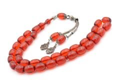 Şeffaf Delim Kapsül Kesim İri Boy Turuncu Ateş Kehribar Tesbih