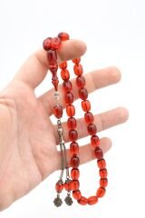 Şeffaf Delim Kapsül Kesim İri Boy Turuncu Ateş Kehribar Tesbih