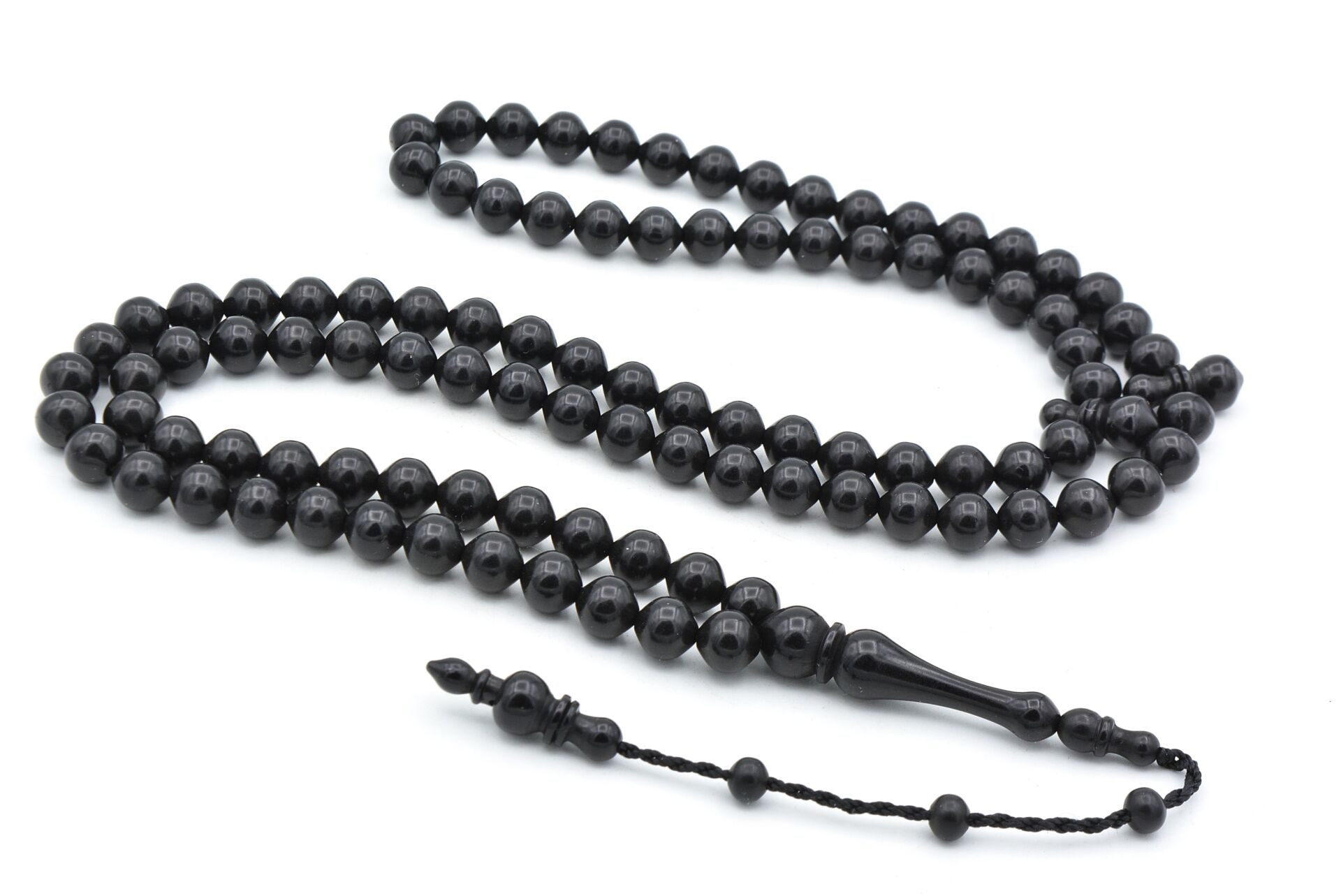 Sistemli Sığırcık Kesim 99 luk Siyah Toz Kehribar Tesbih