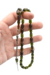 İmamesi Kalem İşçilikli Yeşil Ateş Kehribar Tesbih