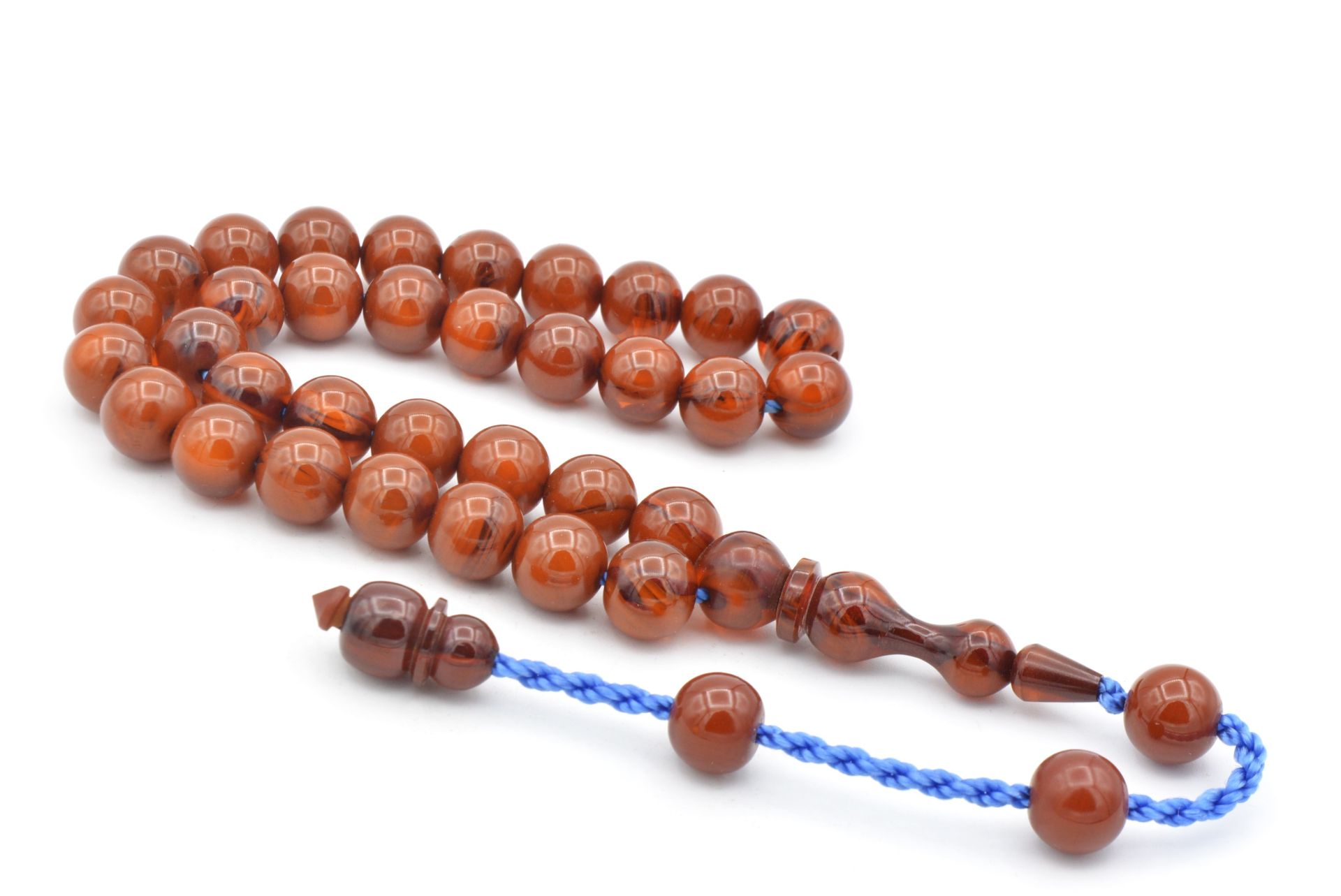 Usta Yapımı Sistemli Küre Kesim Hareli Turuncu Sıkma Kehribar Tesbih 198