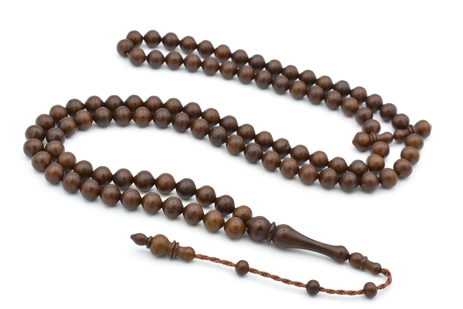 Sistemli Sığırcık Kesim 99 luk Kahverengi Toz Kehribar Tesbih