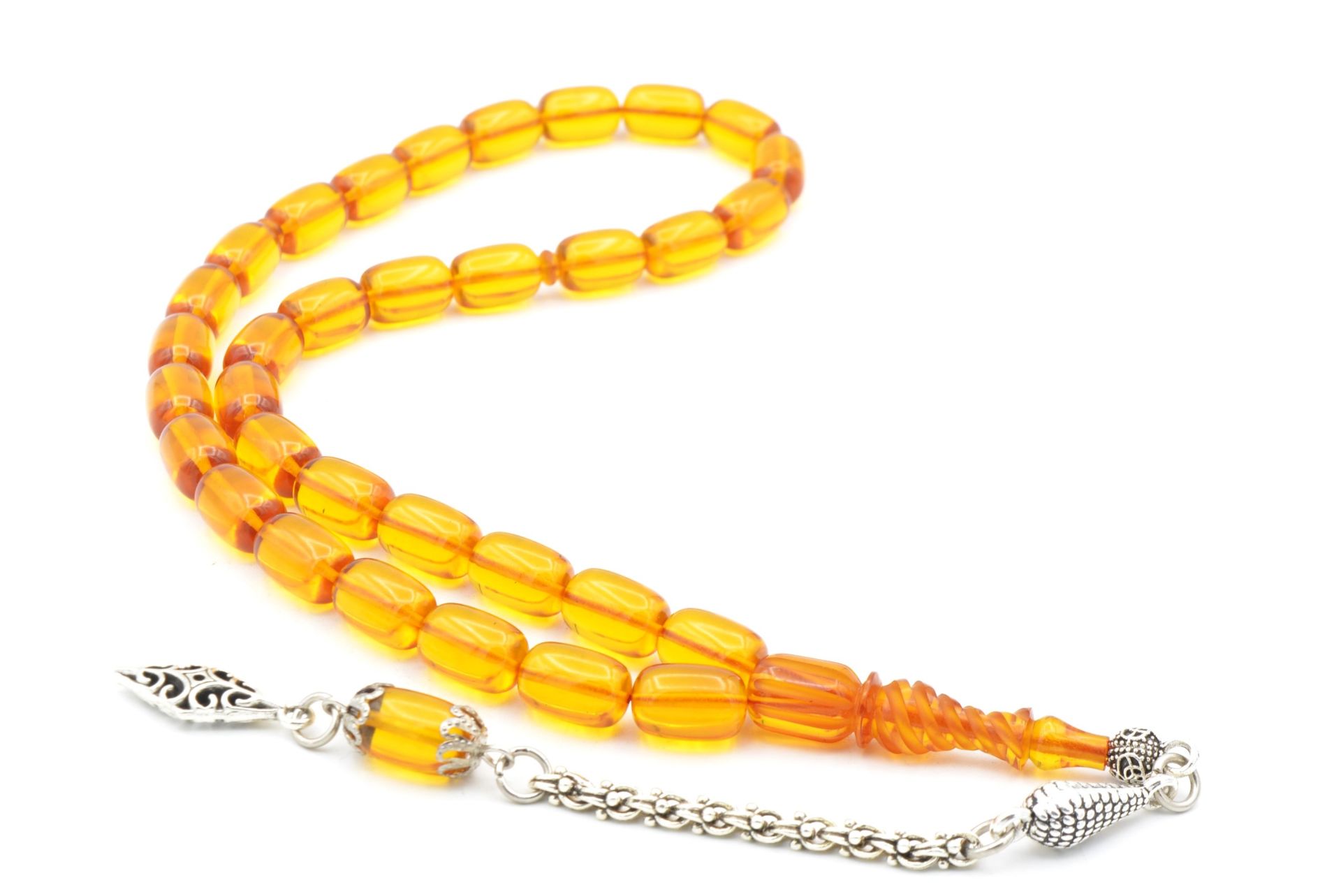 İmamesi Kalem İşçilikli Sarı Ateş Kehribar Tesbih