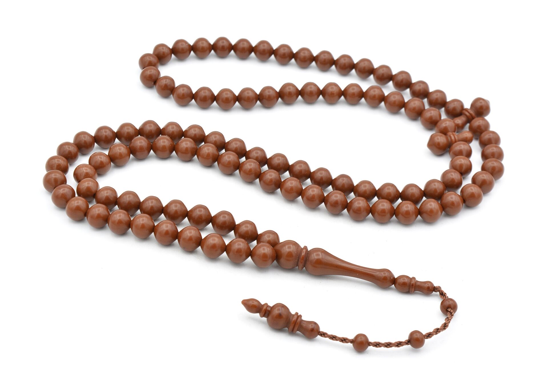 Sistemli Sığırcık Kesim 99 luk Açık Kahverengi Toz Kehribar Tesbih