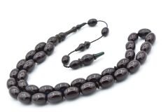 Usta Yapımı Sistemli Badem Kesim Lacivert Sıkma Kehribar Tesbih 195