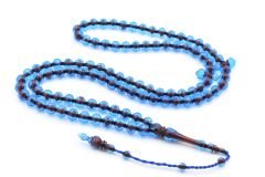 Sistemli Sığırcık Kesim 99 luk Bordo Mavi Toz Kehribar Tesbih