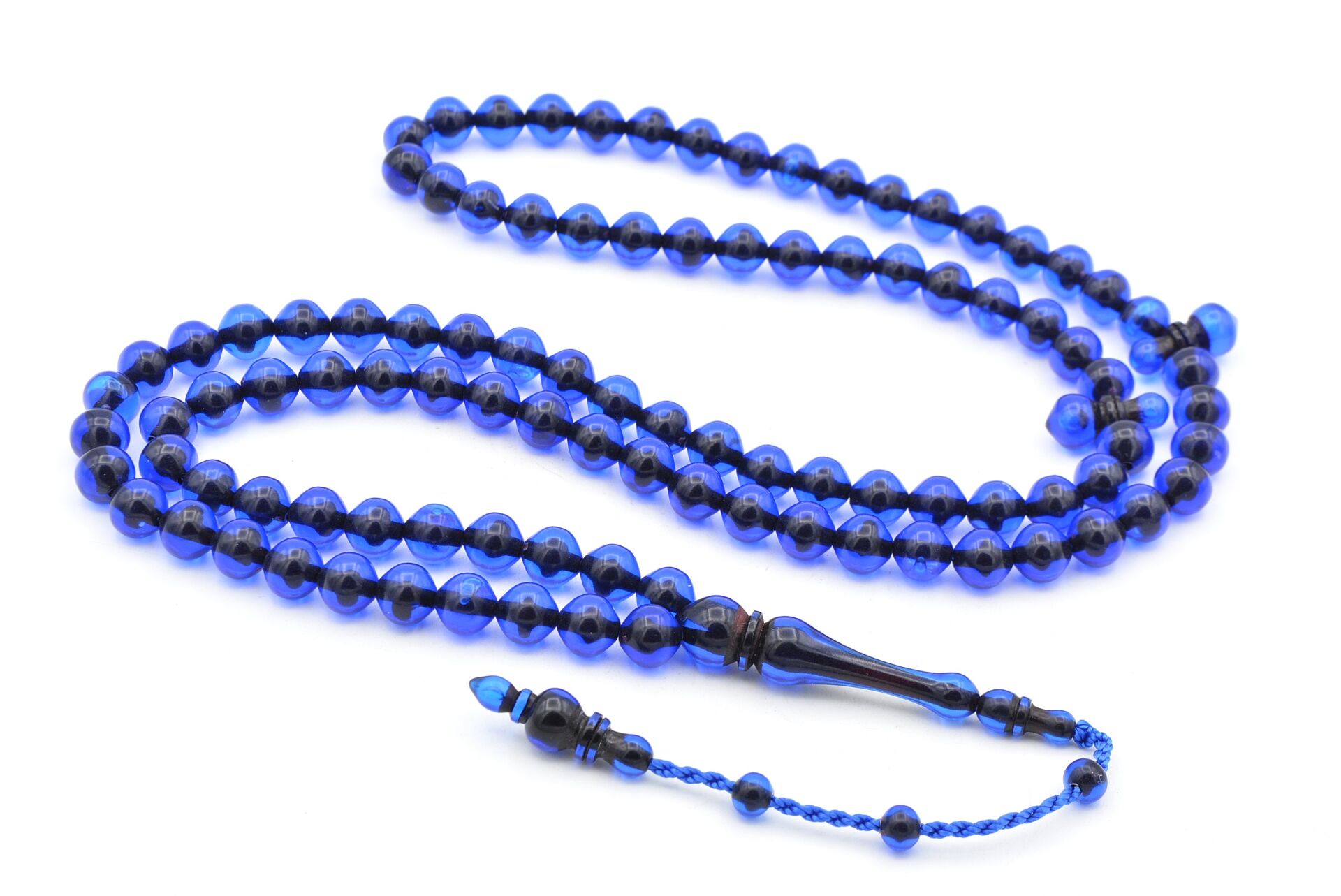 Sistemli Sığırcık Kesim 99 luk Lacivert Toz Kehribar Tesbih