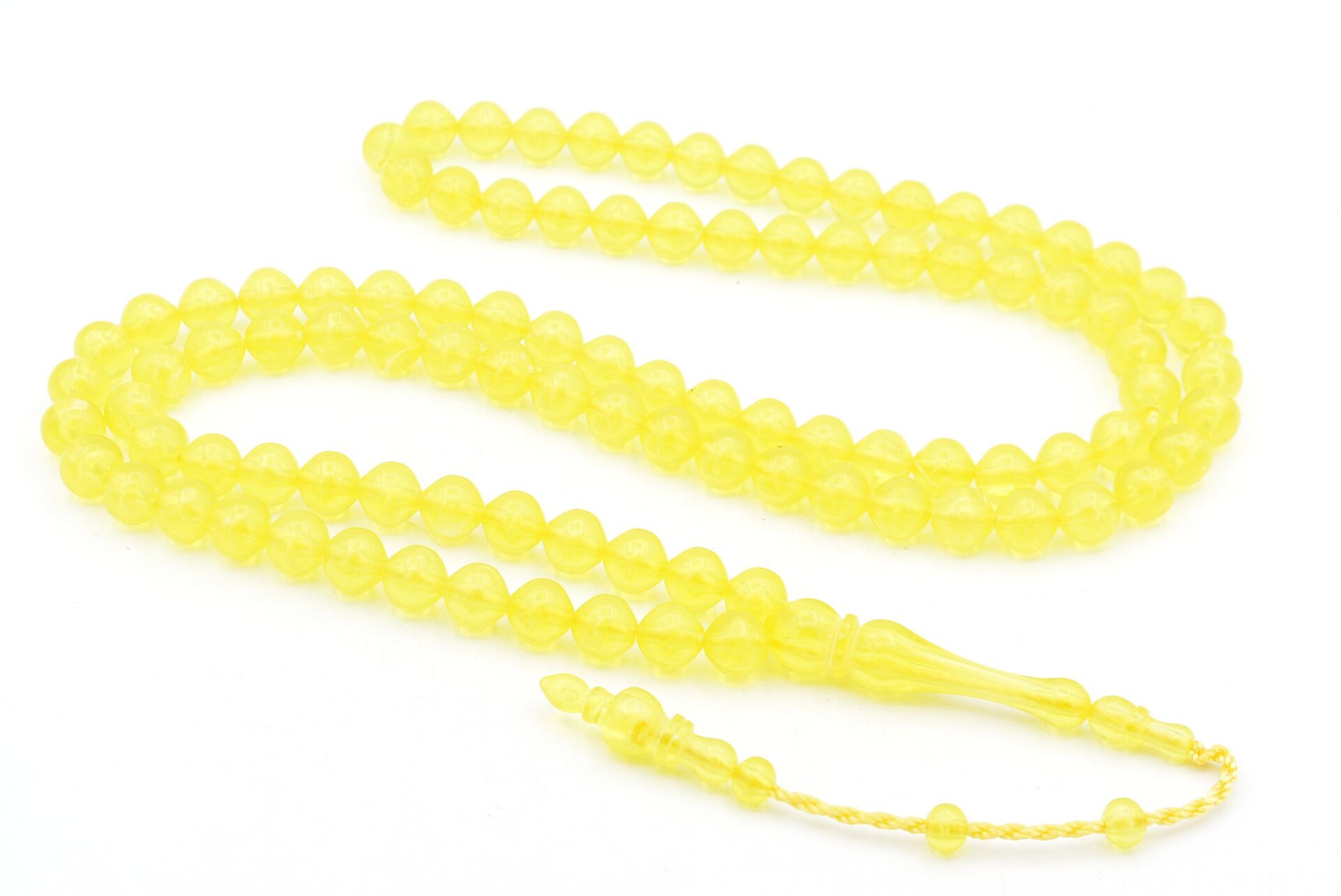 Sistemli Sığırcık Kesim 99 luk Sarı Toz Kehribar Tesbih