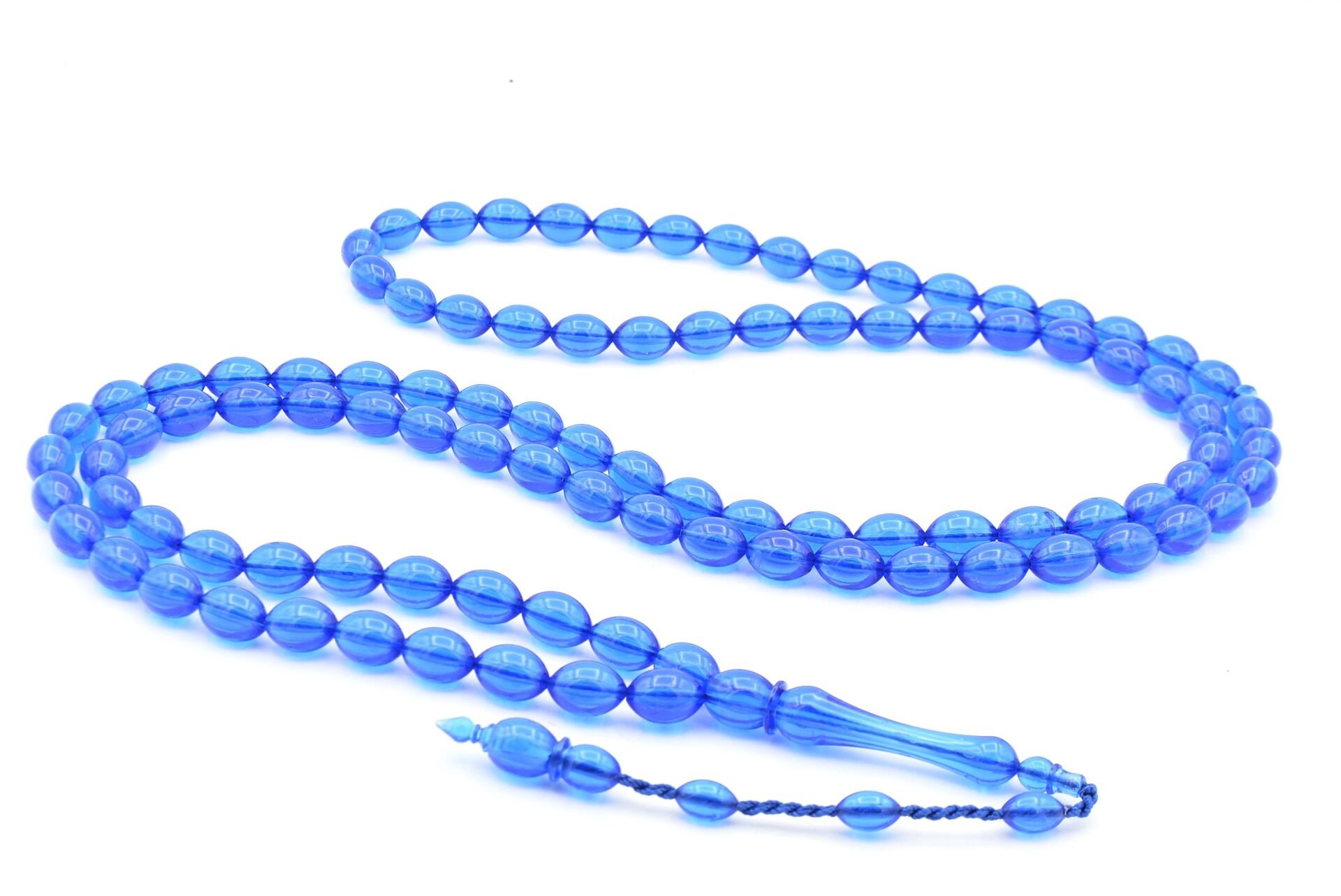 Usta İşi Beyzi Kesim 99 Luk Lacivert Toz Pres Kehribar Tesbih İri Boy