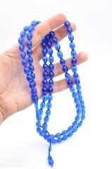 Usta İşi Beyzi Kesim 99 Luk Lacivert Toz Pres Kehribar Tesbih İri Boy