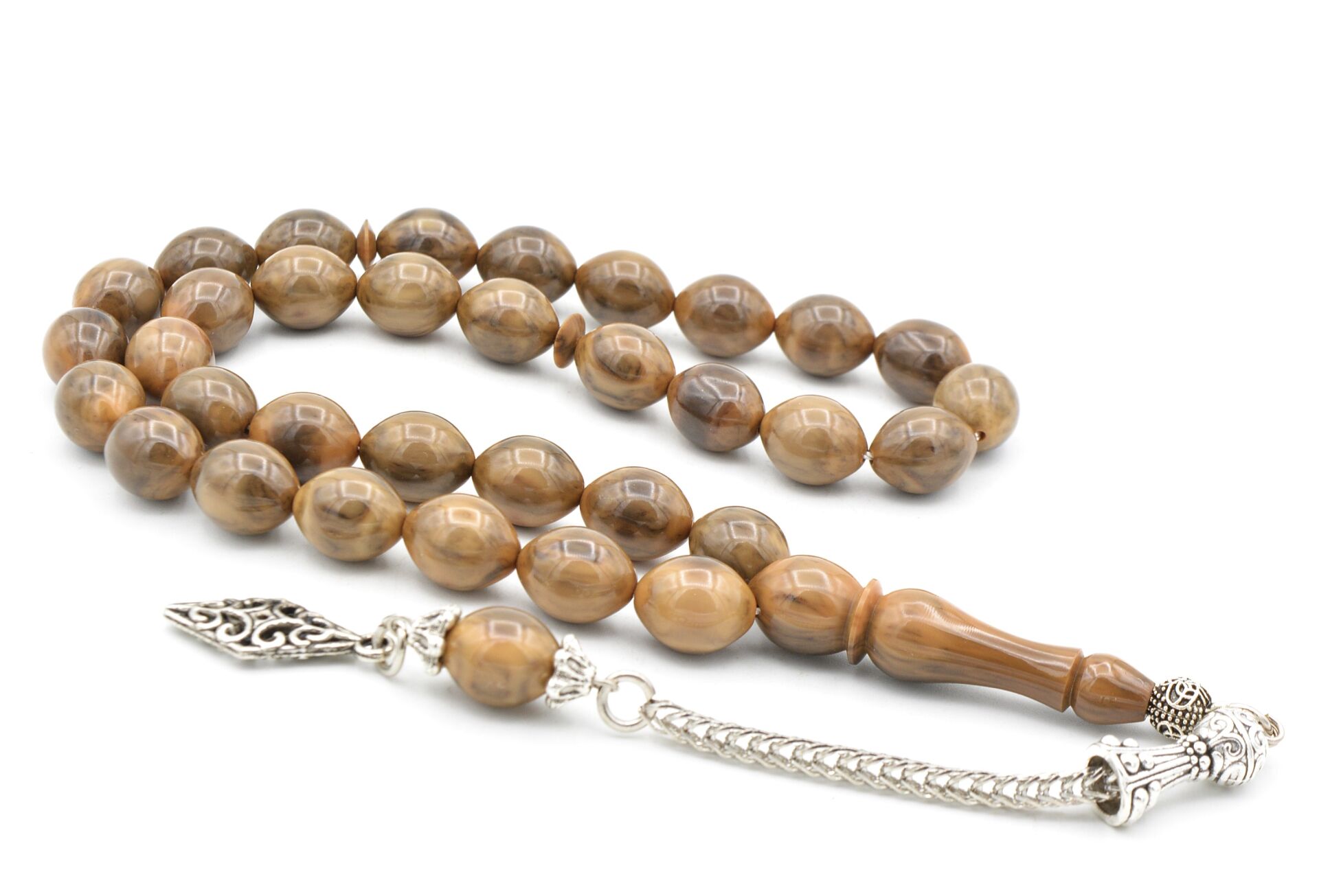 Gümüş Kapma Kamçılı Beyzi Kesim Gri Katalin Tesbih