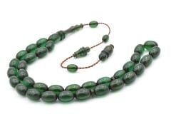 Usta İşi Sistemli Beyzi Kesim Yeşil Ateş Kehribar Tesbih