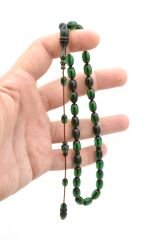 Usta İşi Sistemli Beyzi Kesim Yeşil Ateş Kehribar Tesbih