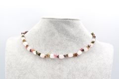 ROSE TASARIM DOĞAL PEMBE KUVARS VE TURMALİN KOLYE