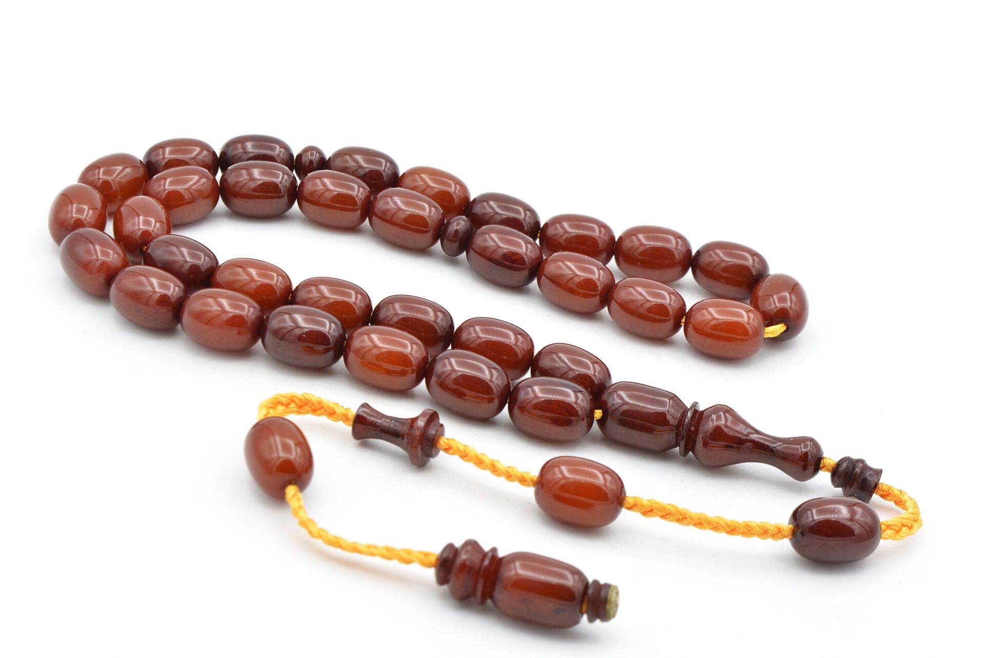 İsa Balkaya İmzalı Tombul Kapsül Koyu Turuncu Sıkma Kehribar Tesbih