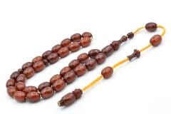 İsa Balkaya İmzalı Tombul Kapsül Koyu Turuncu Sıkma Kehribar Tesbih