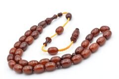 İsa Balkaya İmzalı Tombul Kapsül Koyu Turuncu Sıkma Kehribar Tesbih