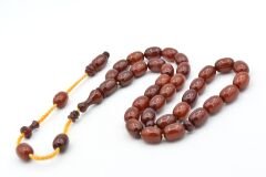 İsa Balkaya İmzalı Tombul Kapsül Koyu Turuncu Sıkma Kehribar Tesbih