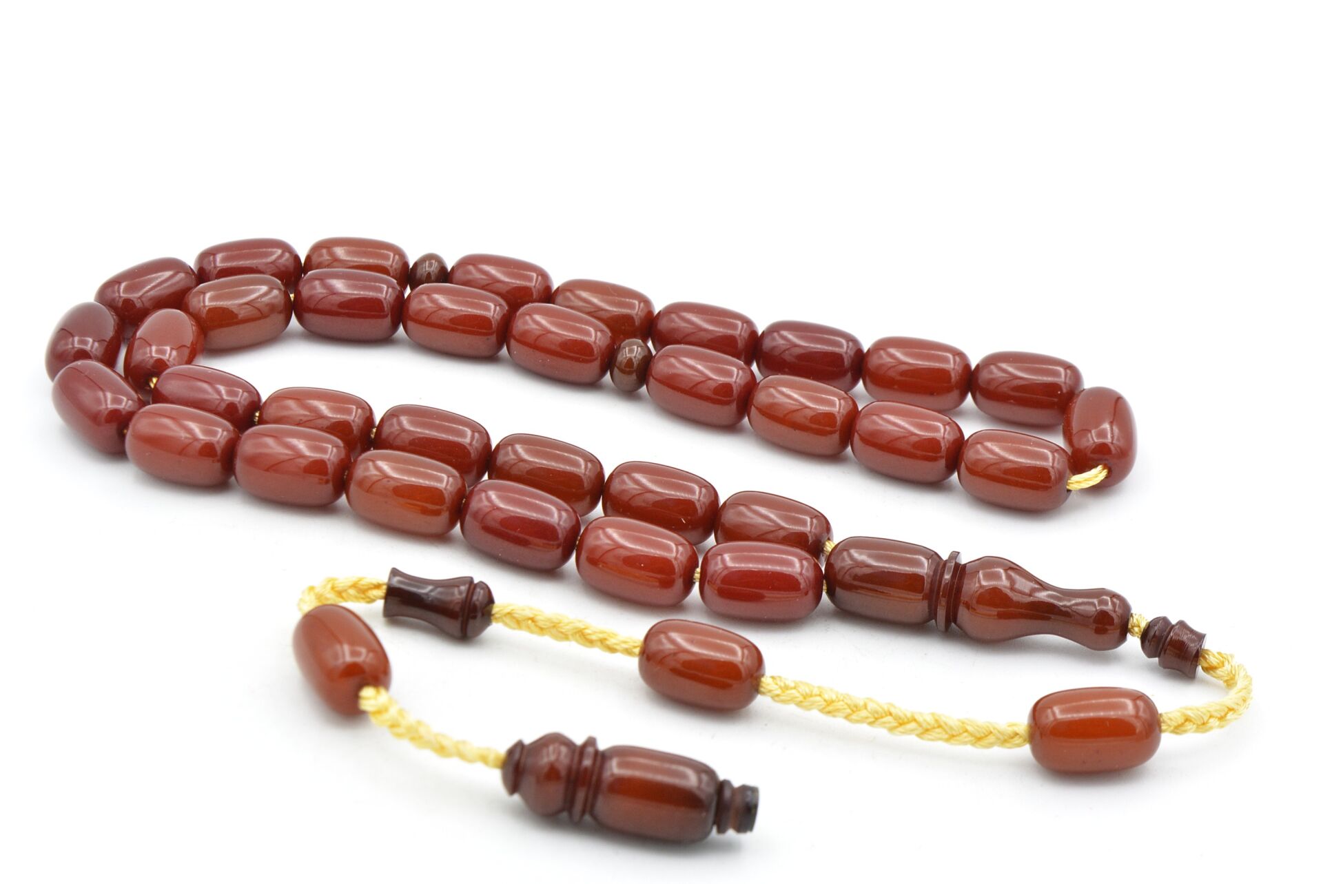 İsa Balkaya İmzalı Kapsül Kesim Koyu Turuncu Sıkma Kehribar Tesbih