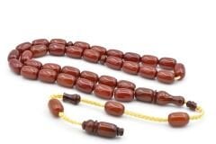 İsa Balkaya İmzalı Kapsül Kesim Koyu Turuncu Sıkma Kehribar Tesbih