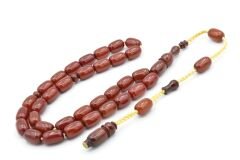 İsa Balkaya İmzalı Kapsül Kesim Koyu Turuncu Sıkma Kehribar Tesbih