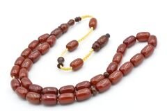 İsa Balkaya İmzalı Kapsül Kesim Koyu Turuncu Sıkma Kehribar Tesbih