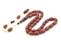 İsa Balkaya İmzalı Kapsül Kesim Koyu Turuncu Sıkma Kehribar Tesbih