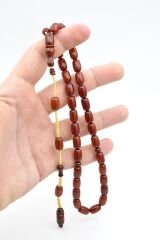 İsa Balkaya İmzalı Kapsül Kesim Koyu Turuncu Sıkma Kehribar Tesbih