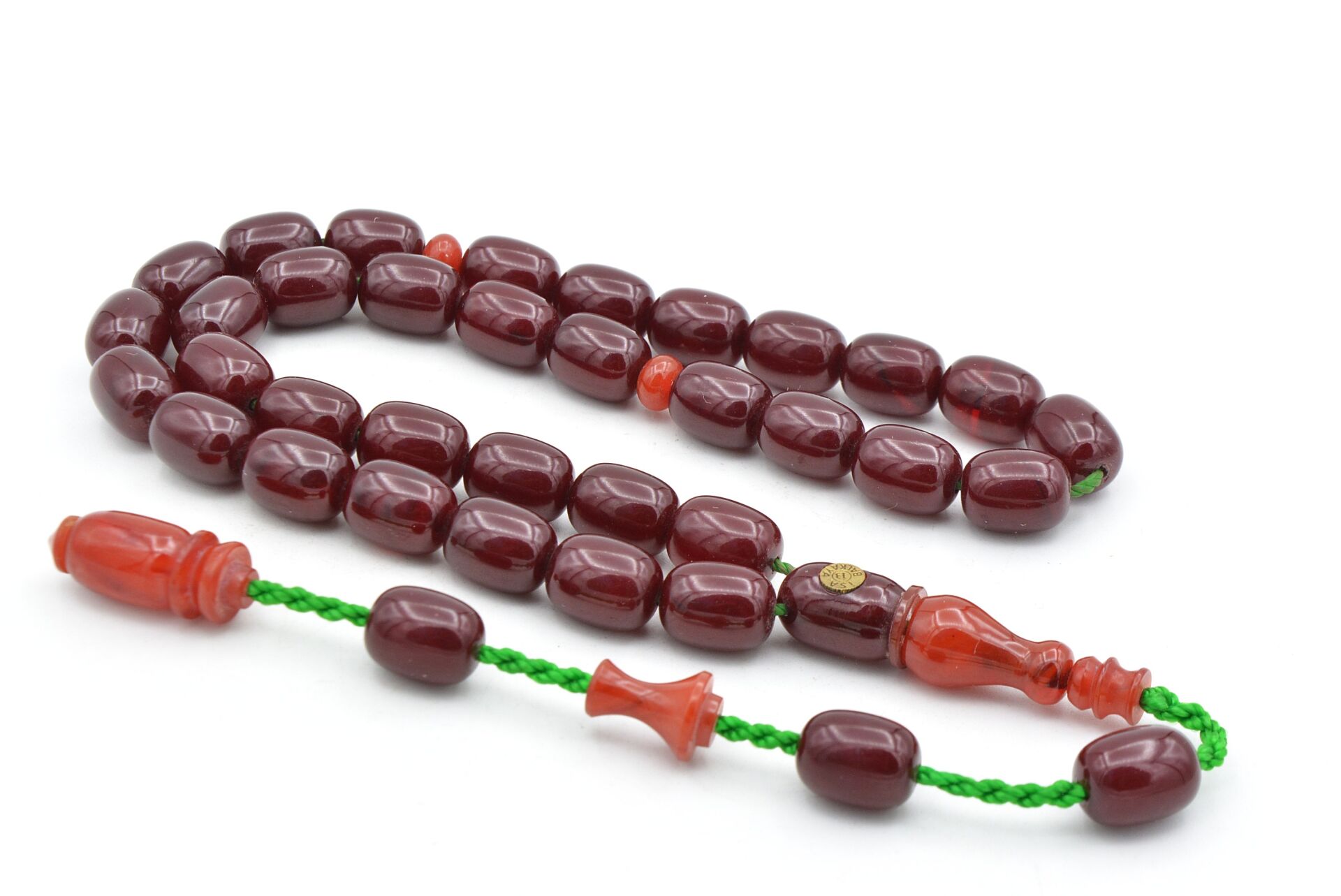 İsa Balkaya İmzalı Kapsül Kesim Bordo Sıkma Kehribar Tesbih