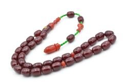 İsa Balkaya İmzalı Kapsül Kesim Bordo Sıkma Kehribar Tesbih