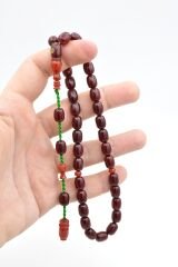 İsa Balkaya İmzalı Kapsül Kesim Bordo Sıkma Kehribar Tesbih