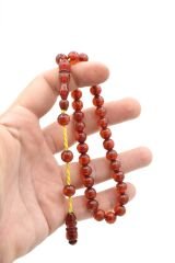 Usta İşi Sistemli Küre Kesim Çubuk Malzeme Sarı Sıkma Kehribar Tesbih 187