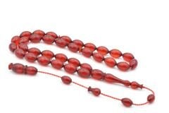 Usta İşi Sistemli Beyzi Kesim Açık Kırmızı Sıkma Kehribar Tesbih 185