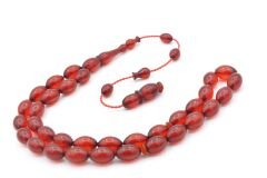 Usta İşi Sistemli Beyzi Kesim Açık Kırmızı Sıkma Kehribar Tesbih 185