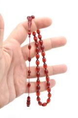 Usta İşi Sistemli Beyzi Kesim Açık Kırmızı Sıkma Kehribar Tesbih 185