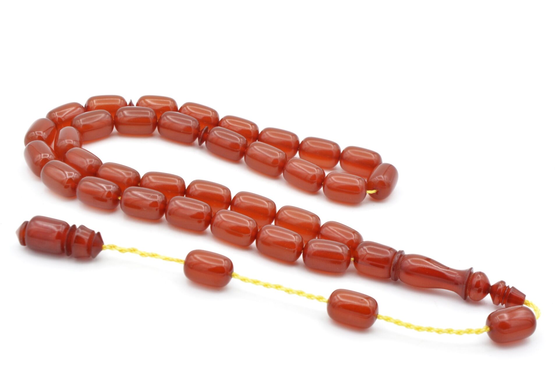 Usta İşi Sistemli Kapsül Kesim Sarı Sıkma Kehribar Tesbih 183