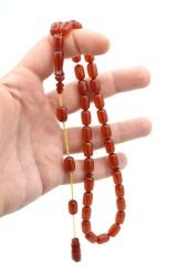 Usta İşi Sistemli Kapsül Kesim Sarı Sıkma Kehribar Tesbih 183