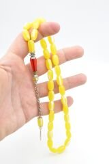 Nakkaş İmameli Sarı Kırmızı İri Boy Beyrut Damla Kehribar Tesbih