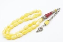 Nakkaş İmameli Sarı Kırmızı Günlük Boy Beyrut Damla Kehribar Tesbih