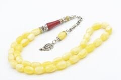 Nakkaş İmameli Sarı Kırmızı Günlük Boy Beyrut Damla Kehribar Tesbih