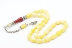 Nakkaş İmameli Sarı Kırmızı Günlük Boy Beyrut Damla Kehribar Tesbih