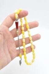 Nakkaş İmameli Sarı Kırmızı Günlük Boy Beyrut Damla Kehribar Tesbih