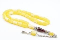 Nakkaş İmameli Fıçı Kesim Sarı Kırmızı Beyrut Damla Kehribar Tesbih