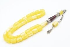 Nakkaş İmameli Fıçı Kesim Sarı Kırmızı Beyrut Damla Kehribar Tesbih