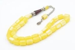 Nakkaş İmameli Fıçı Kesim Sarı Kırmızı Beyrut Damla Kehribar Tesbih